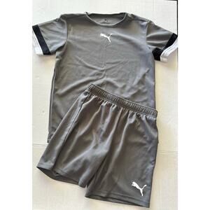 Puma Boys Large Gray Athletic Shorts Set Performance T-Shirt Outfit